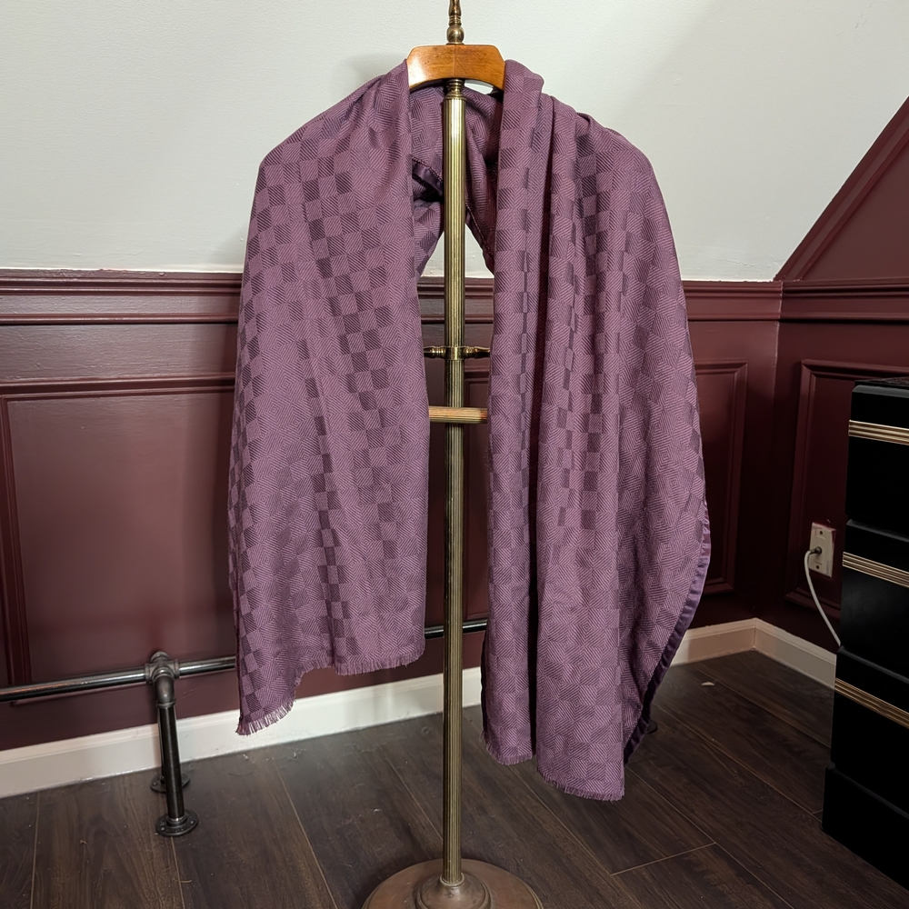 AMET & LADOUE Pure Cashmere Checkered Wine Purple Large Scarf